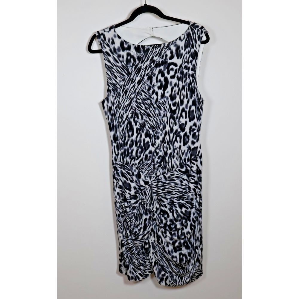 Cache Dress Size XL Black Leopard Cheetah Animal Print Ruched Side Bodycon